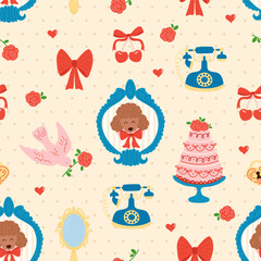 Vintage French Pattern with Poodles and Roses