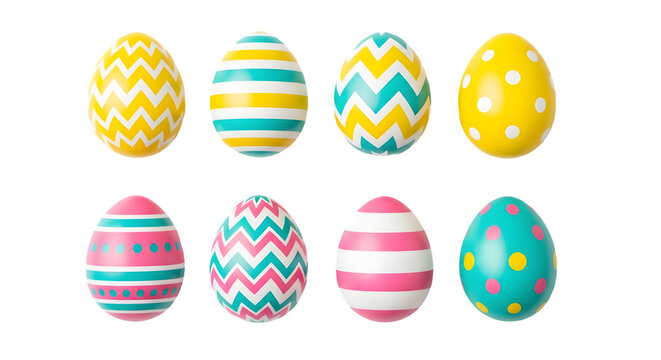 Easter eggs decorated with various patterns isolated on transparent background