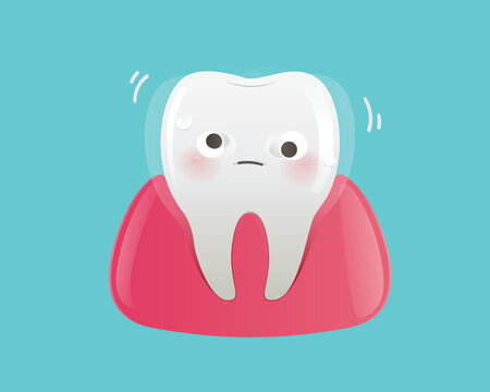 A cute loose tooth illustration with a worried face expression. Perfect for dental care content, pediatric dentistry, and oral hygiene education for kids.