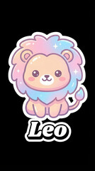 Obraz premium Leo Zodiac Sign Sticker with Cute Lion Character