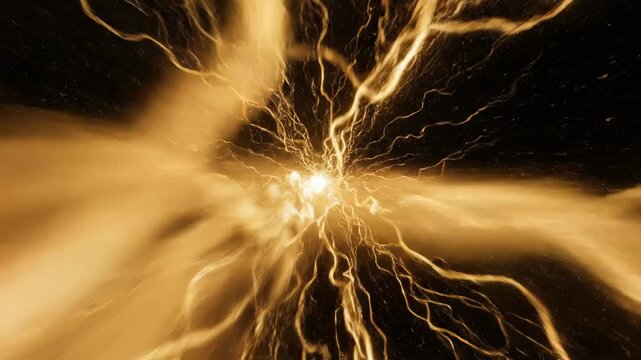 Electricity explosion with bright yellow lightning bolts on black