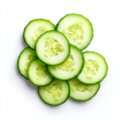Freshly Sliced Cucumber Circles on White Background Perfect for Healthy Eating Recipes and Culinary Presentations