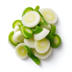 Freshly Sliced Green Onions and Leeks Isolated on White Background for Culinary Presentation