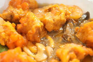 Taipei, Taiwan - February 16th 2026 - Traditional Chinese braised pork meatballs with mushrooms in savory gravy.