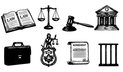 Sketch Style Legal Icons Collection – Hand Drawn Law Symbols Vector Illustration © MdShohagAhammad