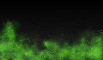 Naklejka premium Abstract green smoke with glowing particles on a black transparent background