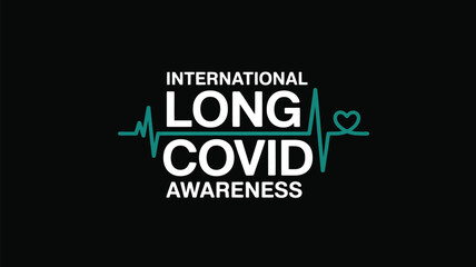 International Long Covid Awareness typography design with heartbeat line on dark background, global health support concept illustration © muhammad