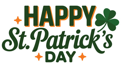 Happy St. Patrick’s Day typography design with green shamrock clover, festive Irish holiday greeting banner illustration © muhammad