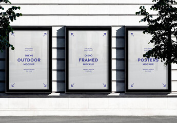 Triple Outdoor Framed Posters Mockup