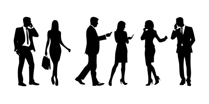 Business professionals talking on phones and interacting people women