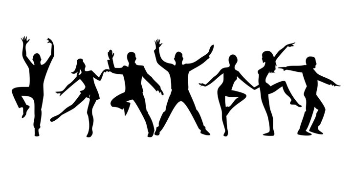 Collection of seven male and female dancer silhouettes in various poses male dancers