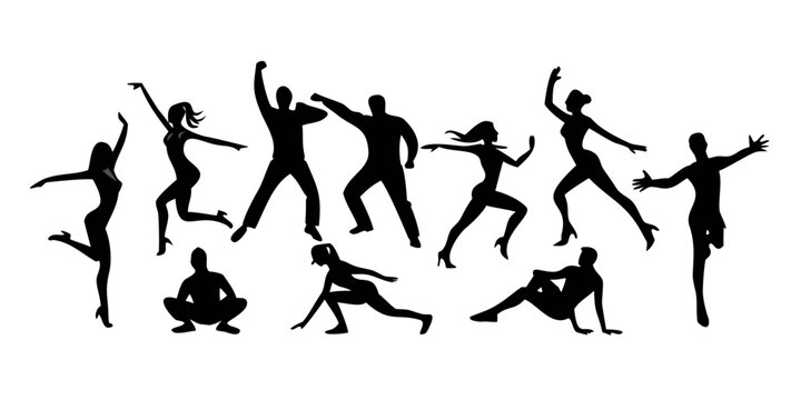 Collection of male and female dancer silhouettes in various poses male dancers female dancers