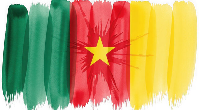 Cameroon flag painted with brush strokes abstract textured background patriotic symbolism isolated on transparent background