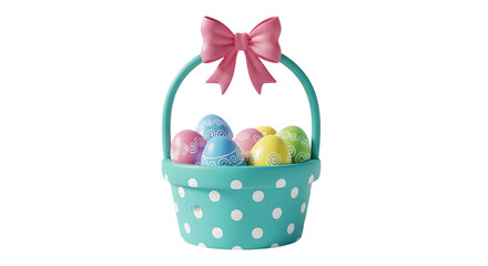 Fototapeta premium Easter basket with colorful eggs isolated on transparent background
