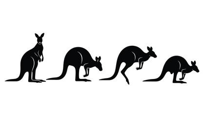 Four kangaroos hopping in a row a striking black silhouette © Hiron