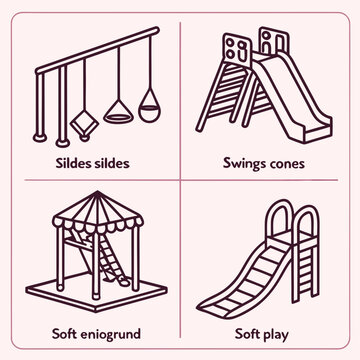 Line of playground equipment on pink background line pink background swings slides