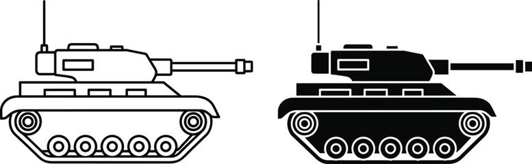 Military Tank Silhouette Side View with Detailed Tracks and Turret Vector Illustration Isolated on Light Background © Tasnim