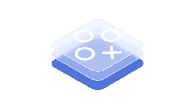 Isometric three layered square graphic design with circular cutouts isolated