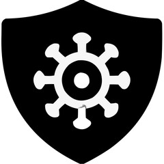 Obraz premium Virus symbol on black shield icon for medical protection concept