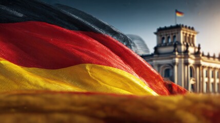 German flag reveals iconic landmarks in Berlin under clear sky Generative AI