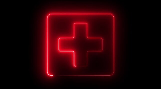 Neon glowing plus symbol icon simple positive plus icon animation with square, rectangle icon on black background. Glowing Business counting add motion.