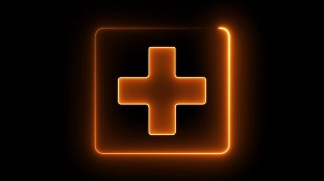 Neon glowing plus symbol icon simple positive plus icon animation with square, rectangle icon on black background. Glowing Business counting add motion.