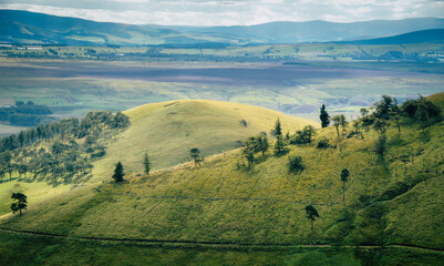 Views of the lush green Pentland hills near Edinburgh, capital of Scotland