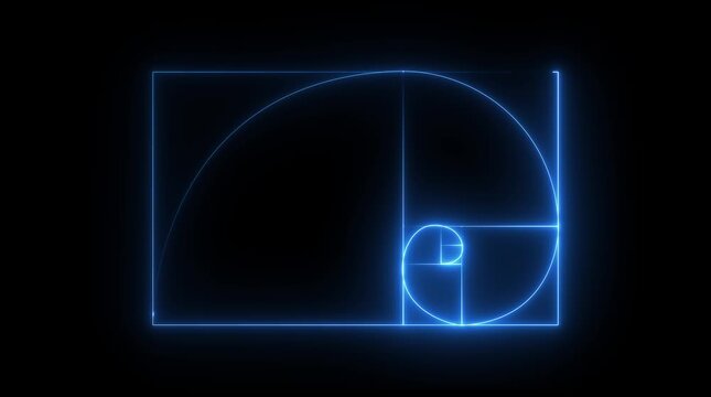 glowing neon Golden Ratio Fibonacci sequence golden number icon on black background. Golden ratio transparent video. neon Fibonacci spiral golden ratio icon. 4k motion ...