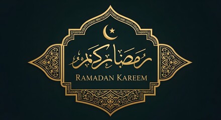 A beautifully designed ramadan kareem greeting card with arabic calligraphy and a crescent moon.