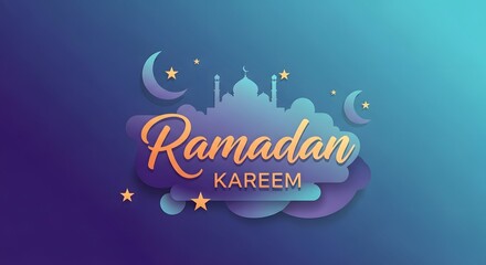 A vibrant and colorful graphic celebrating ramadan with the text ramadan kareem