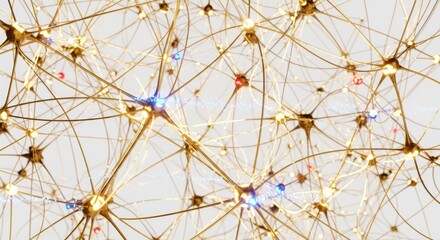 Obraz premium Golden neural network connections with glowing lights on white background