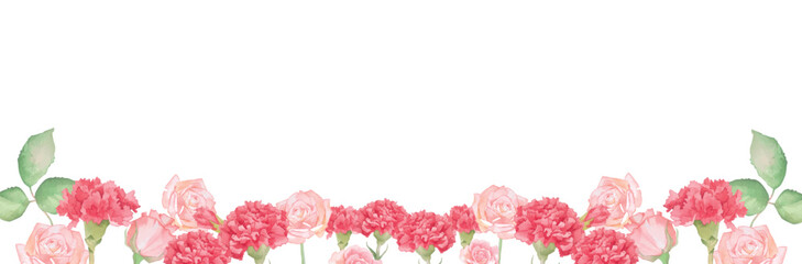 カーネーションとバラの水彩ボタニカルフレーム