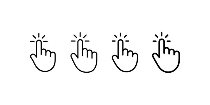 Clicking hand vector icon, finger pointer symbol, mouse cursor sign, press gesture, select button, digital interaction graphic