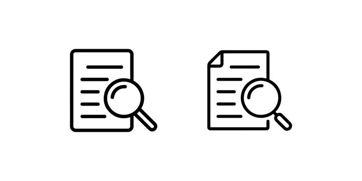Search document icon vector, find file icon, document with magnifying glass isolated on white background. flat and line style icon