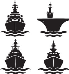 Silhouette of a war ships , different poses and styles , front of view , clear angels, clear body and cuts set in black and white silhouette vector with transparent background  © Umar
