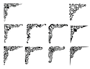 Ornate Decorative Corner Vector Set. Elegant Flourish Design Elements for Borders, Frames, Invitations, Certificates, & Vintage Graphics.