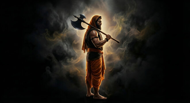Lord Parashurama Walking with Axe &ndash; Dark Spiritual Warrior Artwork