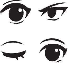 Silhouette of a brush styles background , anime style, different poses and styles , front of view , clear angels, clear body and cuts in black and white silhouette vector with transparent background 