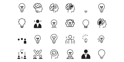 Collection of icons representing ideas, intellect and innovation, symbolizing human creativity and genius © Anzuman