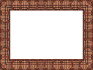 Leerer rechteckiger Bilderrahmen aus Holzst&uuml;ckchen und verzierten Holzleisten