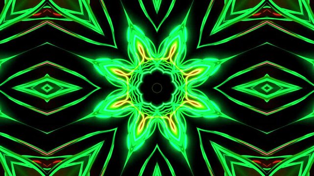 Soothing kaleidoscope mandala for meditation apps, yoga videos, and wellness content. Calming geometric patterns with spiritual healing energy. Seamless relaxation loop. 4K.