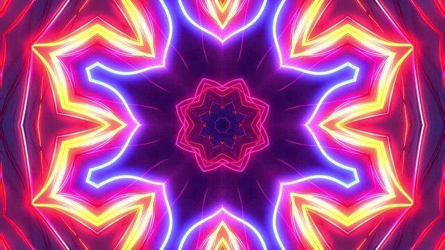 Soothing kaleidoscope mandala for meditation apps, yoga videos, and wellness content. Calming geometric patterns with spiritual healing energy. Seamless relaxation loop. 4K.
