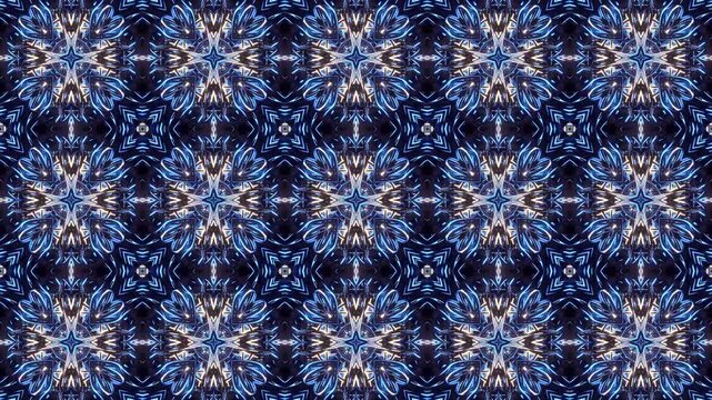 Soothing kaleidoscope mandala for meditation apps, yoga videos, and wellness content. Calming geometric patterns with spiritual healing energy. Seamless relaxation loop. 4K.
