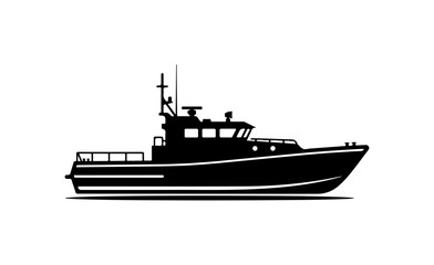 Obraz premium Black and White Vector Illustration of a Fishing Boat