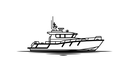 Obraz premium Minimalist Black and White Vector Boat Illustration