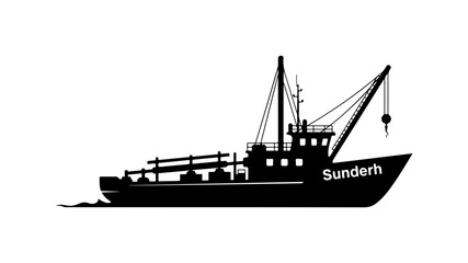 Obraz premium Black and White Vector Illustration of a Cargo Ship Named Sunderh