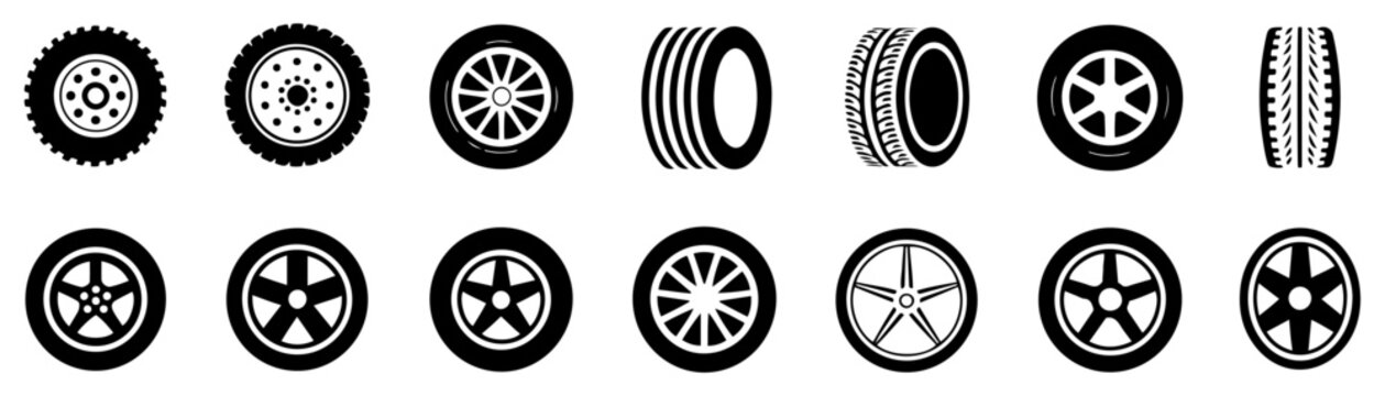 black rubber tire tracks vector set