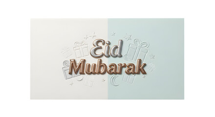 Eid Mubarak greeting with gifts and crescent moon isolated on transparent background
