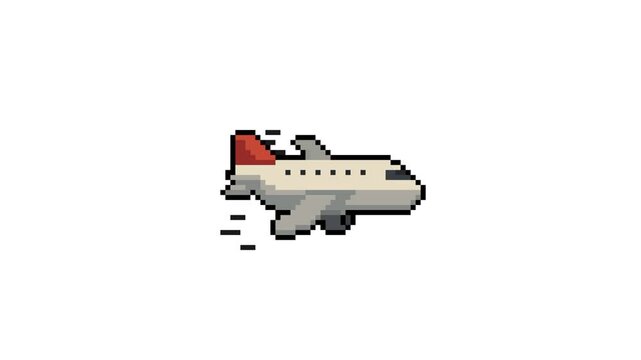 8bit Pixel Art Airplane Looping Animation on White Background &ndash; Retro Aviation Aircraft Sprite