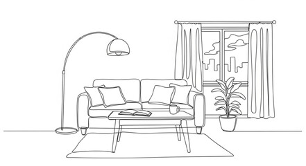 Fototapeta premium Living room sketch with sofa and lamp.